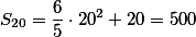 S_{20} = \frac{6}{5} \cdot 20^2 + 20 = 500